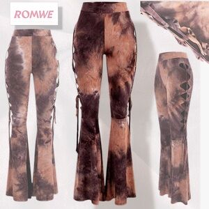 ROMWE Tie-Dye Lace-Up Flare Leg Pants